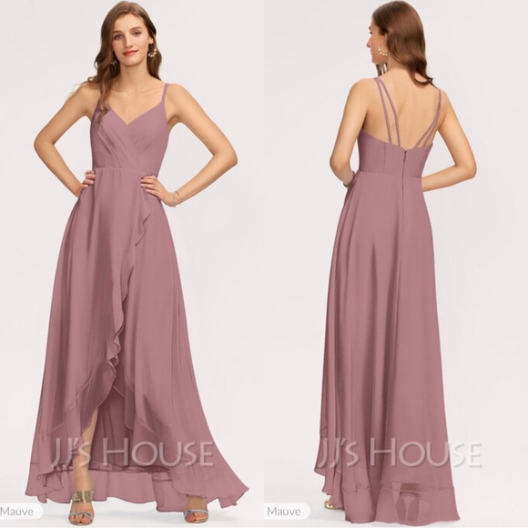 Formal Dress — A-Line V-neck Asymmetrical Chiffon, Cascading Ruffles, Size 6(US) - Picture 1 of 8